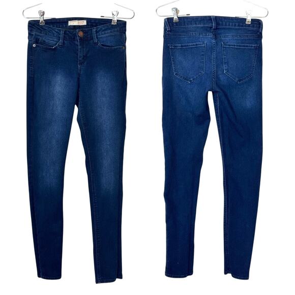 Low Rise Slim Fit Jeans Dark Wash Stretch Denim Zip Fly Women 7 Minimalist Y2k - Picture 2 of 16